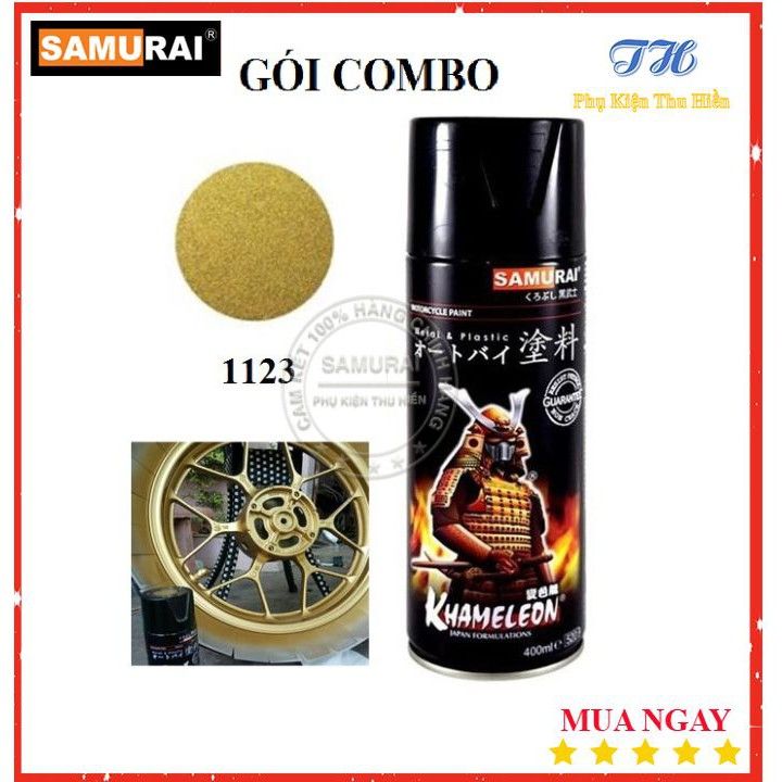 Combo 4 Chai Sơn Xịt Samurai Màu Vàng Đồng Gồm: UCH210 - 3/124 - 1123 - K1K