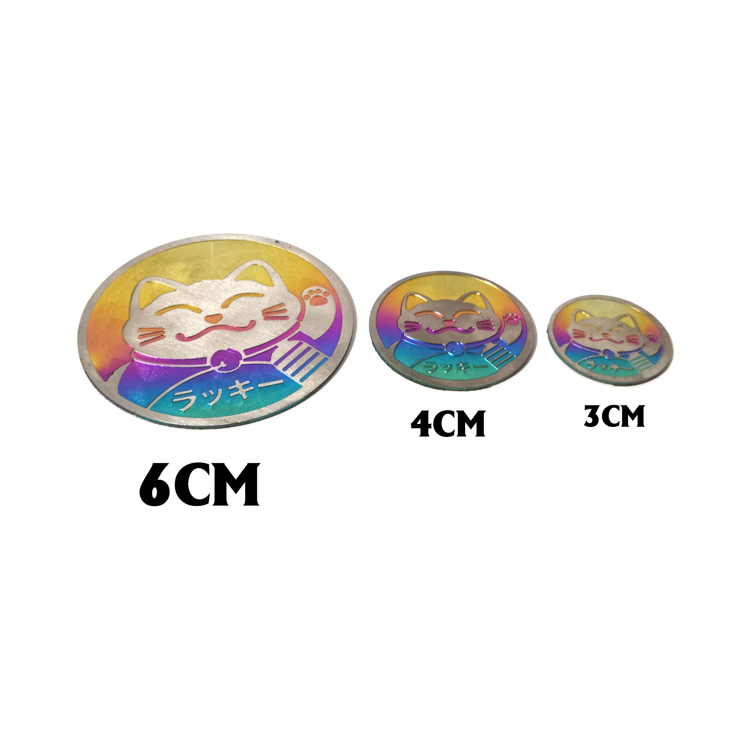 Xả Hàng Tem titanium Logo Mèo Thần Tài Đường Kính 4cm