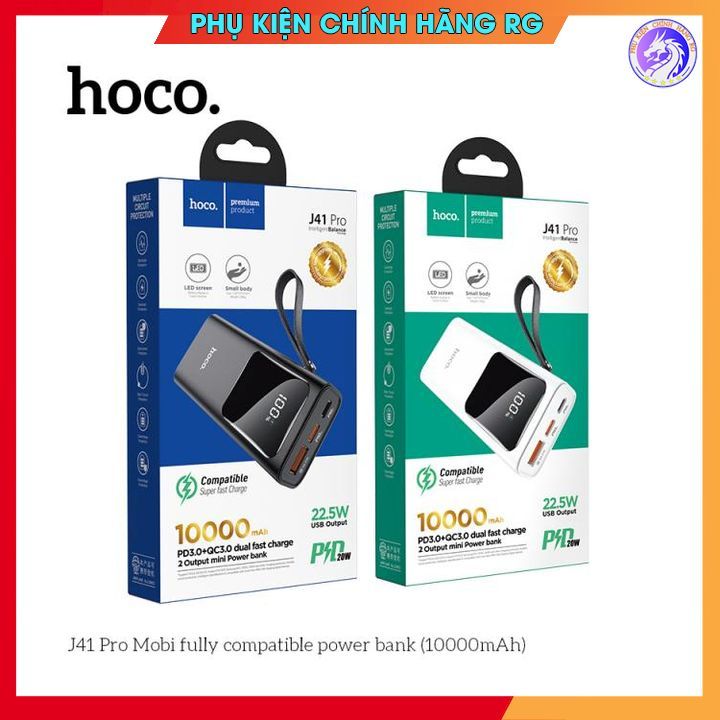 Pin dự phòng 10000mah HOCO J41 Pro sạc nhanh Quick Charger 3.0 PD 22.5W màn led