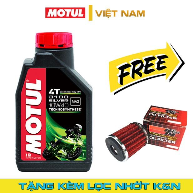 Combo Nhớt máy Motul 3100 Sliver 4T 10W40 0.8L + Lọc nhớt yamaha K&N nâu