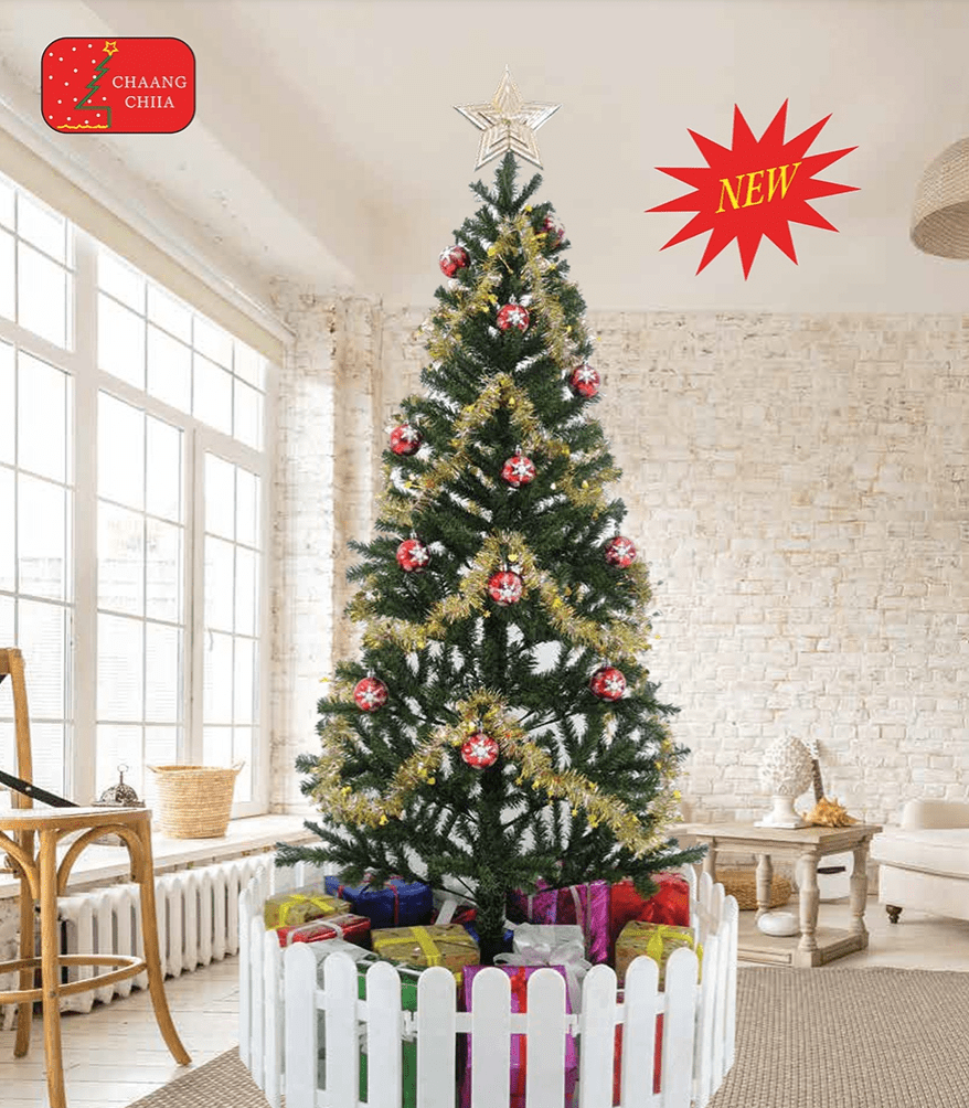 Cây Thông Noel 1M8 Đầu Tròn Tán Mỏng Loại Rẻ Tặng Kèm 1 Ngôi Sao + 4 Dây Kim Tuyến (Bỏ Mẫu)