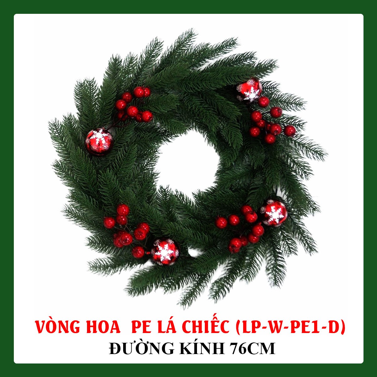 Vòng Nguyệt Quế Trang Trí Noel PE Lá Chiếc Phủ Tuyết Có Trang Trí 76CM