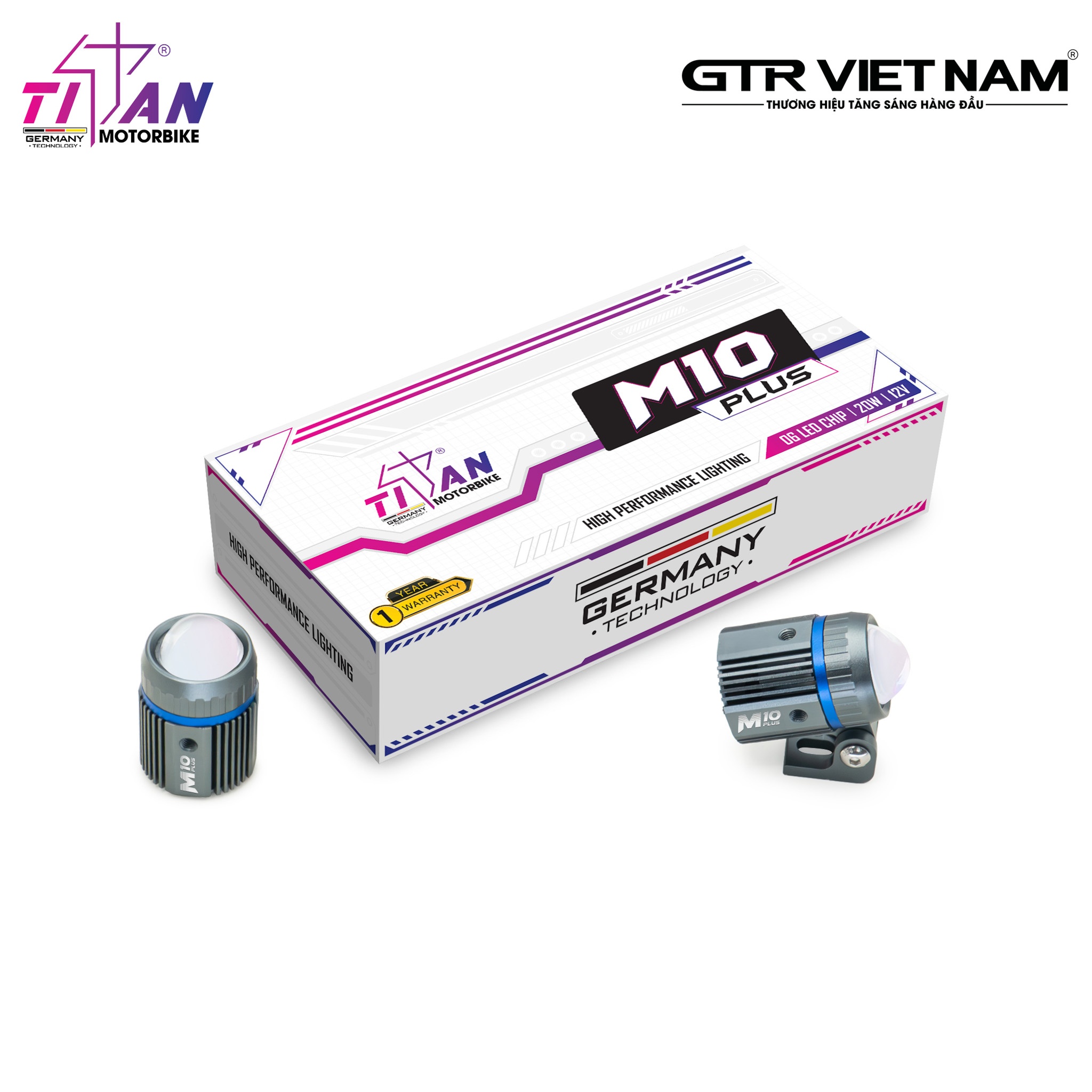 Đèn Trợ Sáng Titan M10 Plus 20w Chính Hãng Cost Trắng Pha Vàng 1 Cái