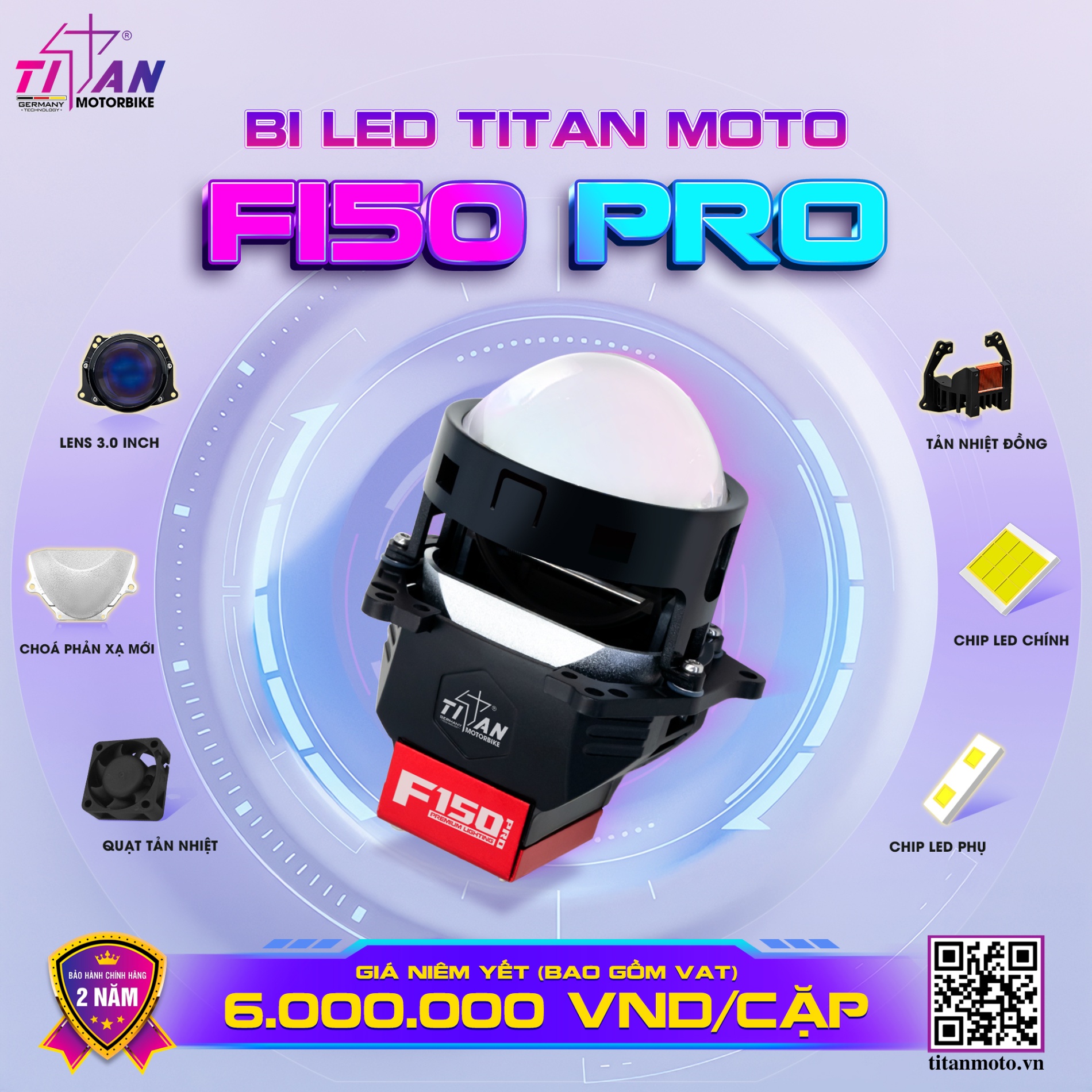 Đèn Led Bi Cầu Bi Led TITAN Moto F150 PRO Len Vuông 75W Chính Hãng Bảo Hành 24 Tháng 1 Bóng