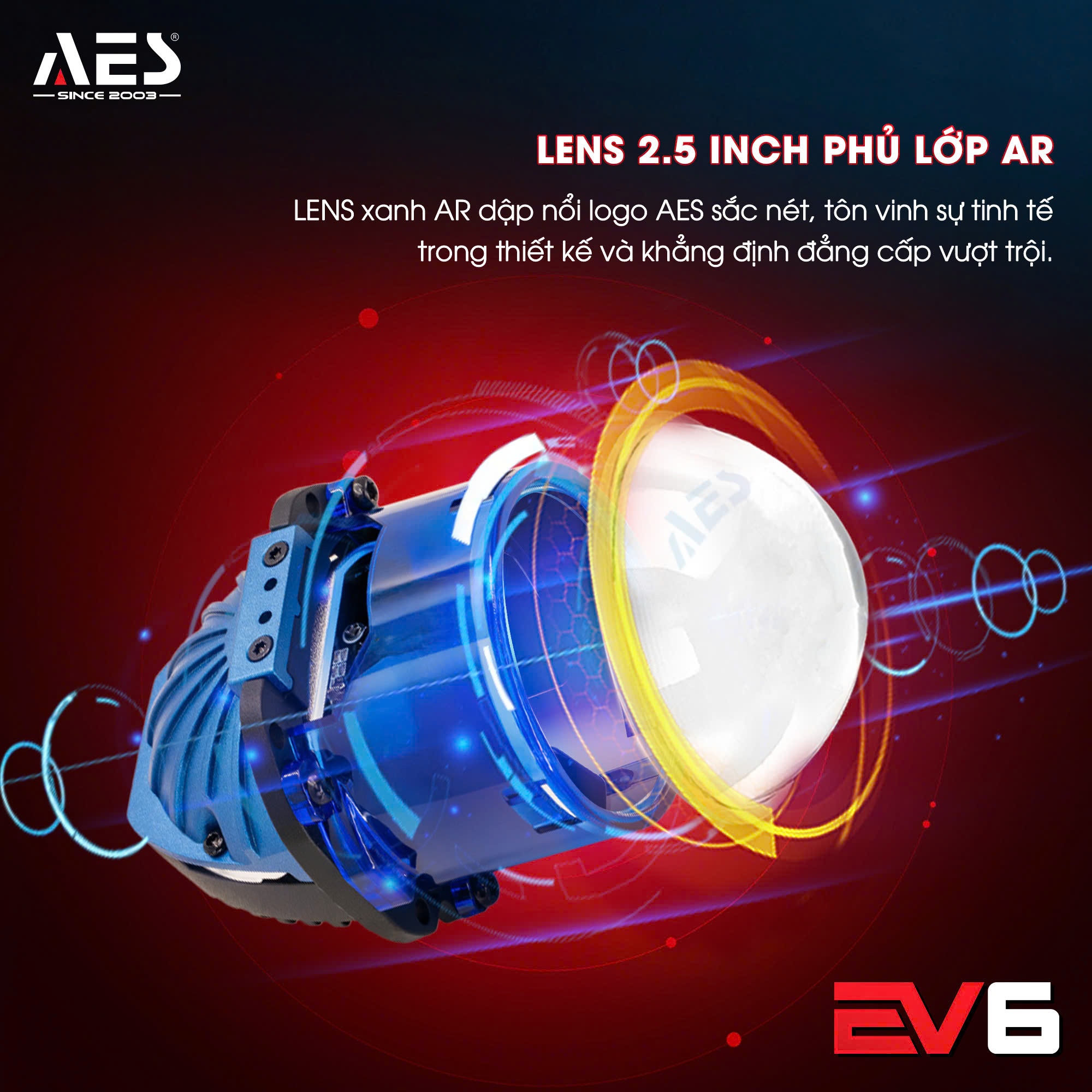 Đèn Bi Led AES EV6 60w 2.5 inch Tích Hợp 3 Nhiệt Màu Bi Led Chống Nước BH 2 Năm