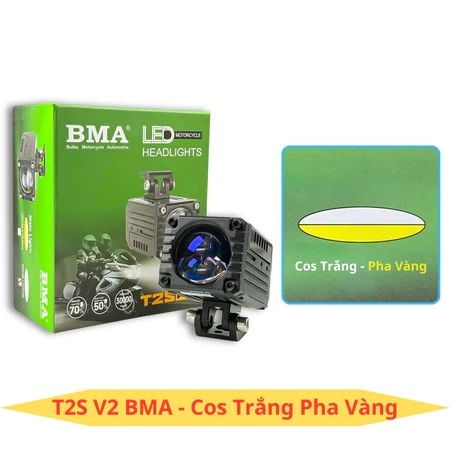 Đèn Trợ Sáng Bi Cầu Led BMA T2S V2 - 60W, Mắt Ếch Chống Chói Chống Nước IP68 Cos Trắng Pha Vàng