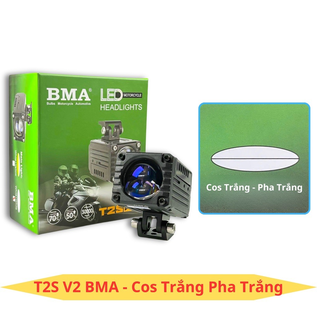 Đèn Trợ Sáng Bi Cầu Led BMA T2S V2 - 60W, Mắt Ếch Chống Chói Chống Nước IP68 Cos Trắng Pha Trắng