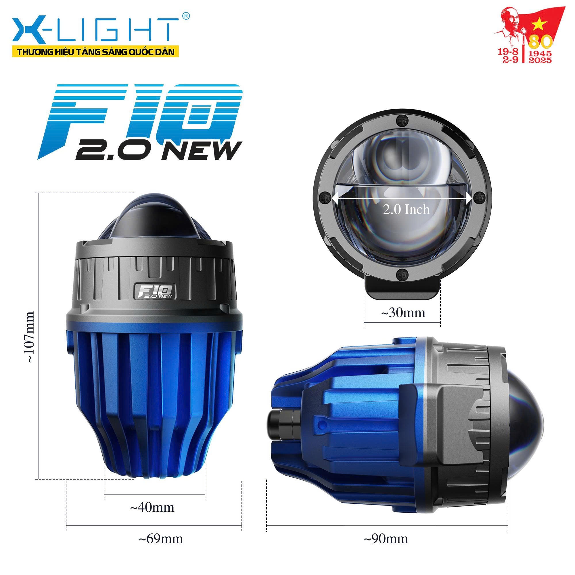 Đèn Bi Gầm Trợ Sáng Bi Cầu Led X-LIGHT F10 New 2.0 INCH 60W 3 Nhiệt Màu Chống Nước BH 24 Tháng Giá 1 Đèn - Pát Toyota