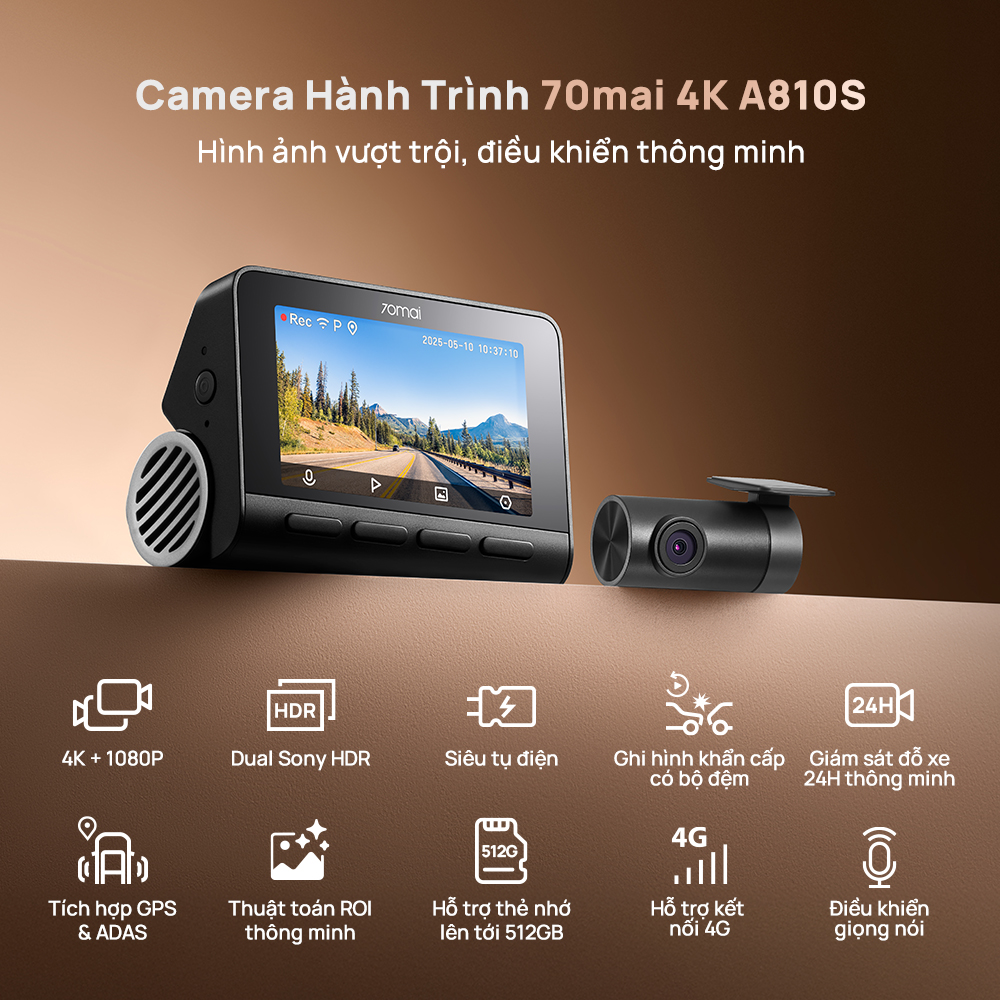 Camera Hành Trình 70mai A810S-1 (Cam Trước+Sau)