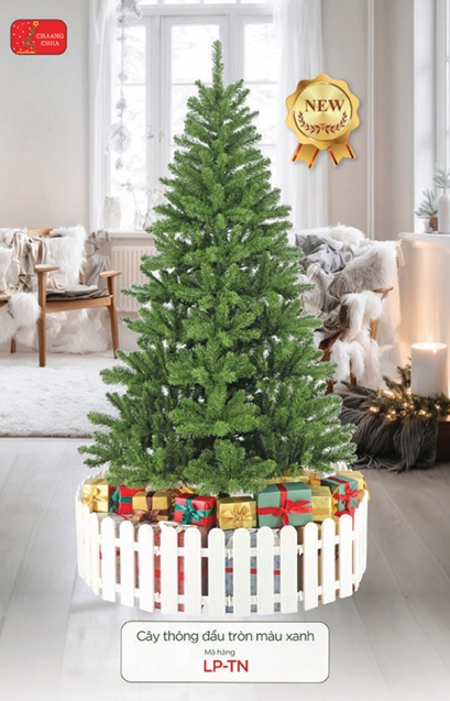 Cây Thông Noel Đầu Tròn Màu Xanh TN Cao 2M1 - Chân Sắt