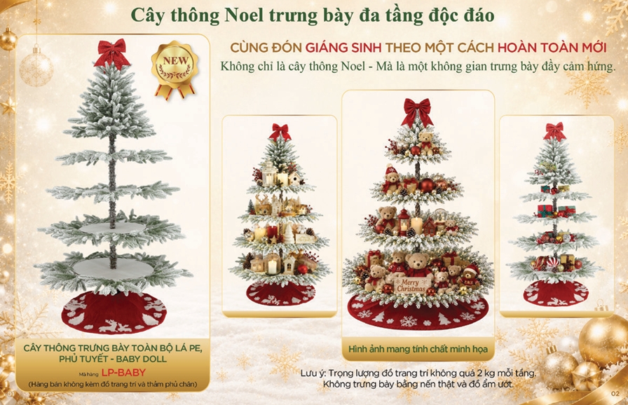 Cây Thông Noel Trưng Bày Toàn Bộ Lá Pe Phủ Tuyết Baby Doll Cao 1M8 (Không Bao Gồm Đồ Trang Trí Và Thảm Phủ Chân)