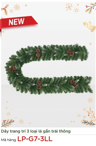 Dây Trang Trí Noel 3 Loại Lá Gắn Trái Thông Dài 210CM