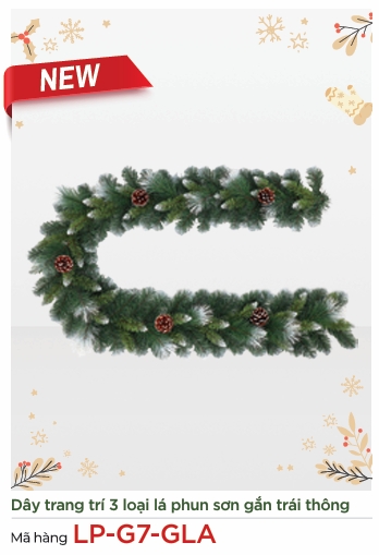 Dây Trang Trí Noel 3 Loại Lá Phun Sơn Gắn Trái Thông Dài 210CM