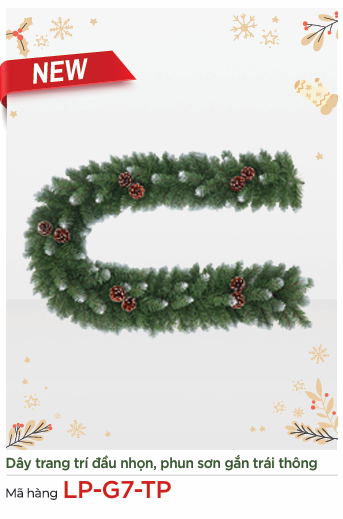 Dây Trang Trí Noel Đầu Nhọn Phun Sơn Gắn Trái Thông Dài 210CM