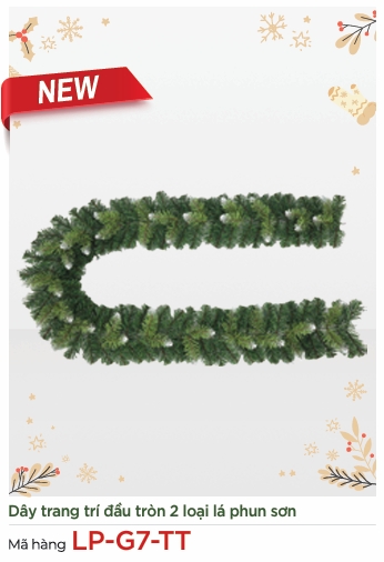 Dây Trang Trí Noel Đầu Tròn 2 Loại Lá Phun Sơn Dài 210CM