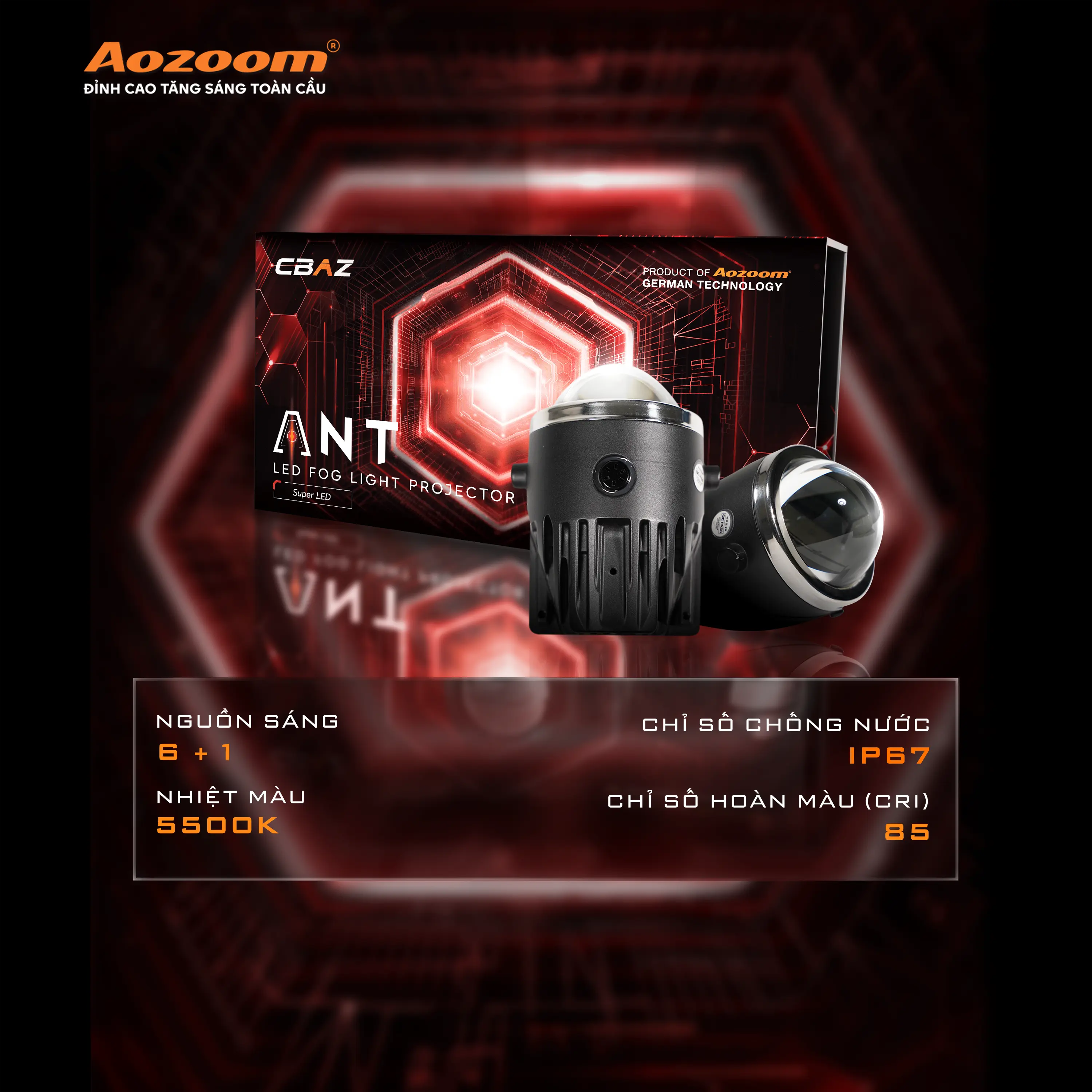Đèn Bi Gầm Trợ Sáng Bi Cầu Led Aozoom Led ANT Fog Light 2.0 Inch Chân For/Honda 52W Ánh Sáng 4300k Giá 1 Bóng