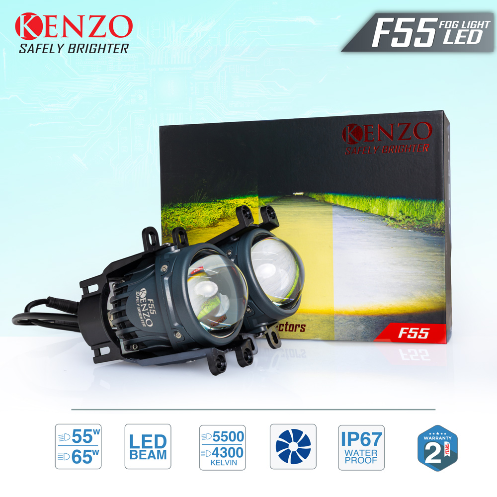 Đèn Bi Gầm Trợ Sáng Bi Cầu Led Kenzo F55 Cos Trắng Pha Vàng 65w Chống Nước 1 Bóng - Pát Ford