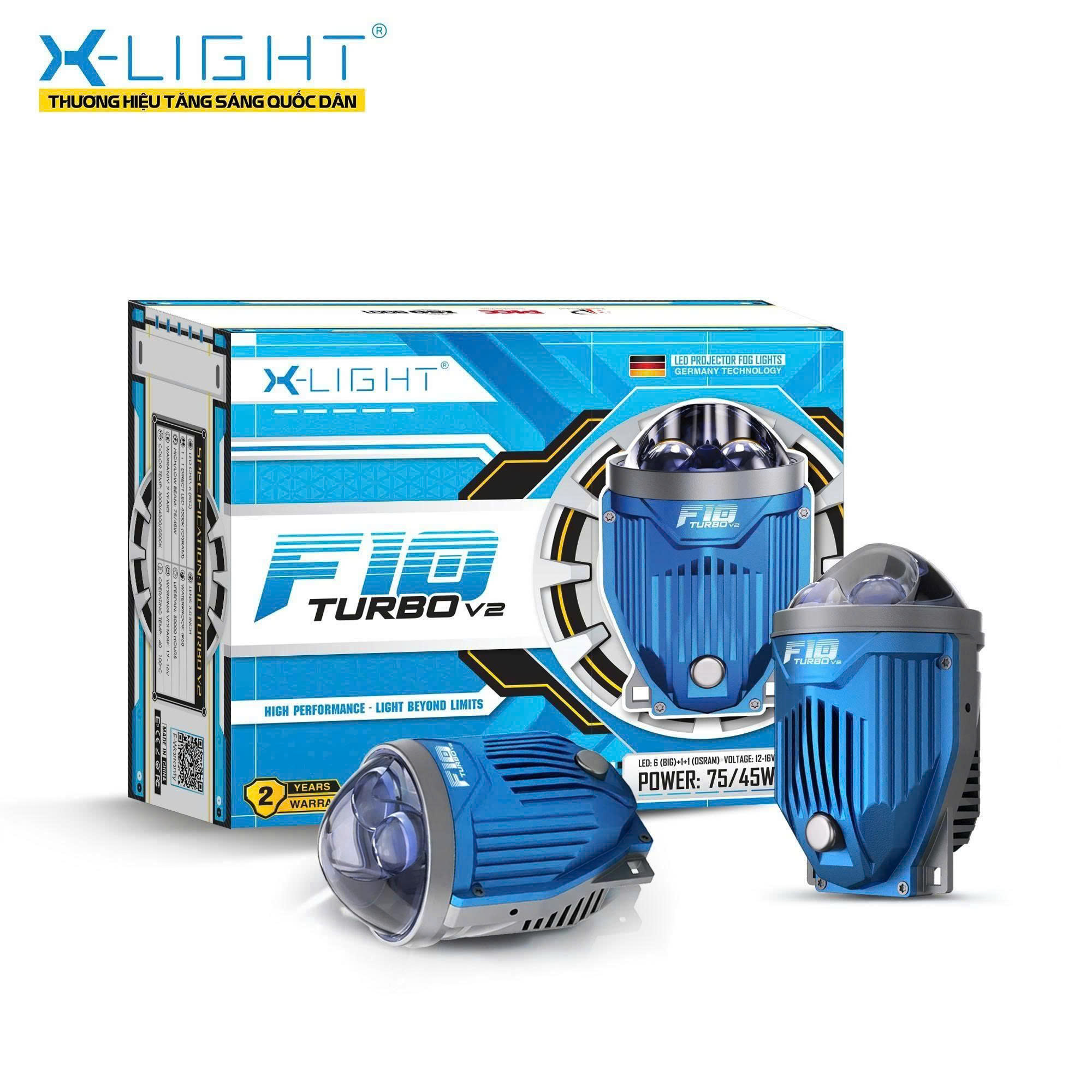 Đèn Bi Gầm Trợ Sáng Bi Cầu Led X-LIGHT F10 Turbo V2 3.0 inch 75W BH 24T Giá 1 Cái Bản Ô Tô Sáng Vàng Nắng 4300K - Pát Toyota