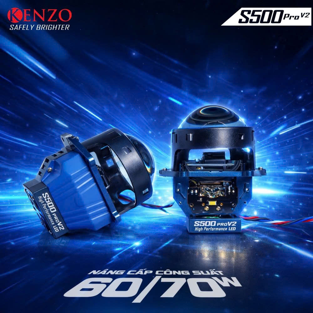 Đèn Led Bi Cầu Pha Siêu Sáng Bi led Kenzo S500 Pro V2 New 2025 - 70W - Hàng Chính Hãng