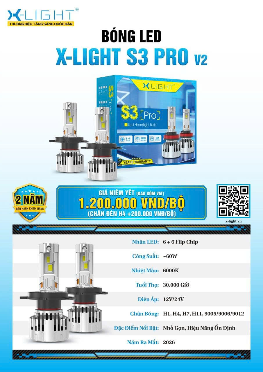 Đèn Pha Led X-Light S3 Pro V2 60W Ánh Sáng Trắng Chân H11 Giá 1 Cái