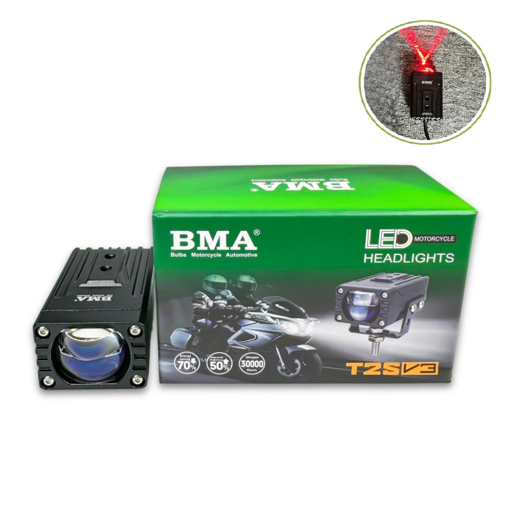 Đèn Trợ Sáng Bi Cầu Led BMA T2S V3 - 35W/55W Cos Trắng Pha Vàng, Mắt Ếch Chống Chói Chống Nước IP68 - Demi Đỏ