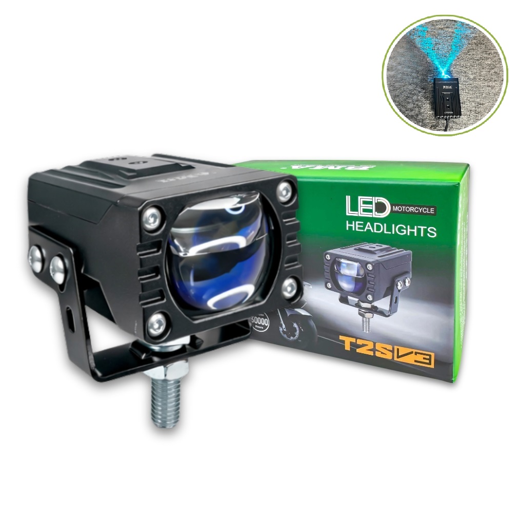 Đèn Trợ Sáng Bi Cầu Led BMA T2S V3 - 35W/55W Cos Trắng Pha Vàng, Mắt Ếch Chống Chói Chống Nước IP68 - Demi Xanh