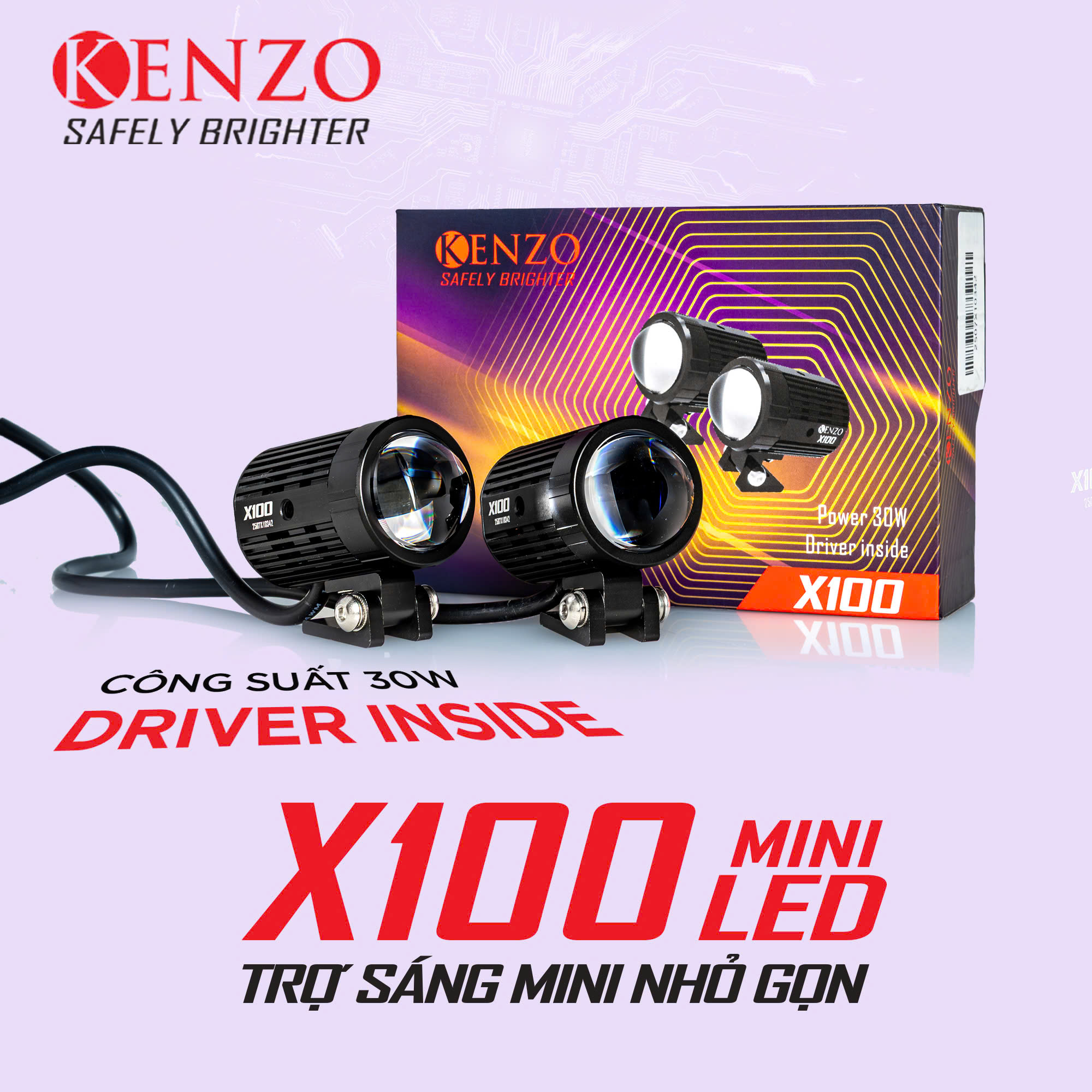 Đèn Trợ Sáng Bi Cầu Mini Kenzo X100 2025 30W Chính Hãng Bảo Hành 12T Cos Trắng Pha Vàng 1 Cái