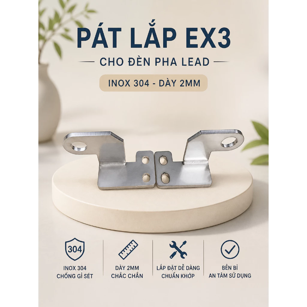 Pát Gắn Đèn Trợ Sáng EX3 Cho Pha Đèn Xe Lead Led - Inox 304 Dày 2mm Cắt CNC Cao Cấp 1 Cặp