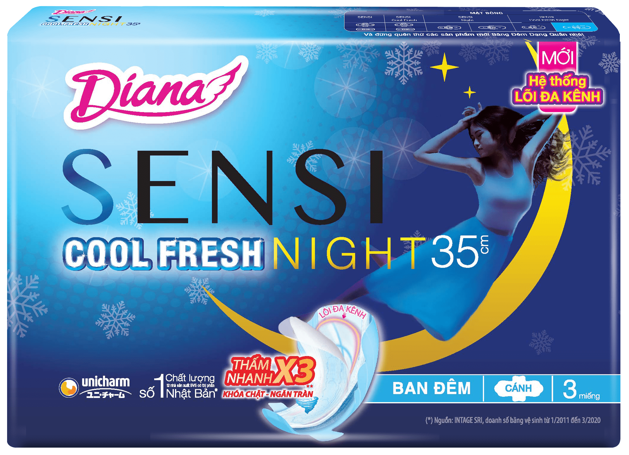 Băng vệ sinh ban đêm Diana sensi Cool Fresh 35cm 3M