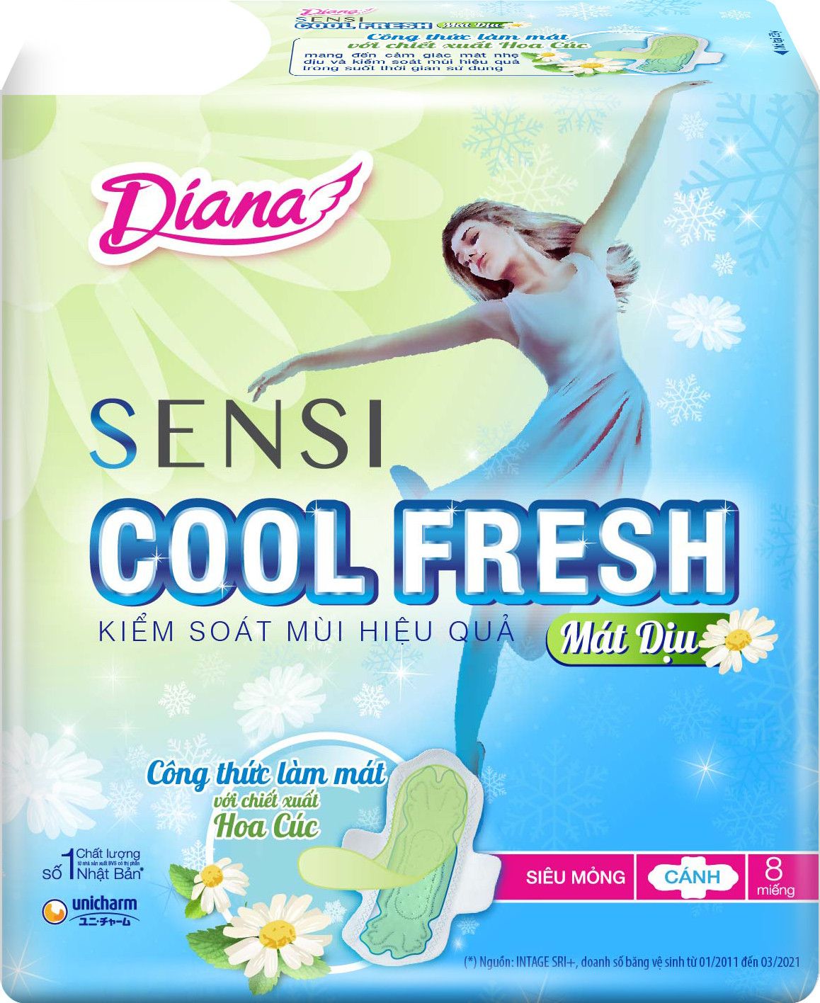 Băng vệ sinh ban ngày Diana Sensi Cool Fresh mát dịu 8M