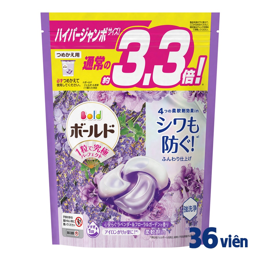 Túi viên giặt Bold hoa Lavender tổng hợp 4in1 36 viên (Nhật Bản)