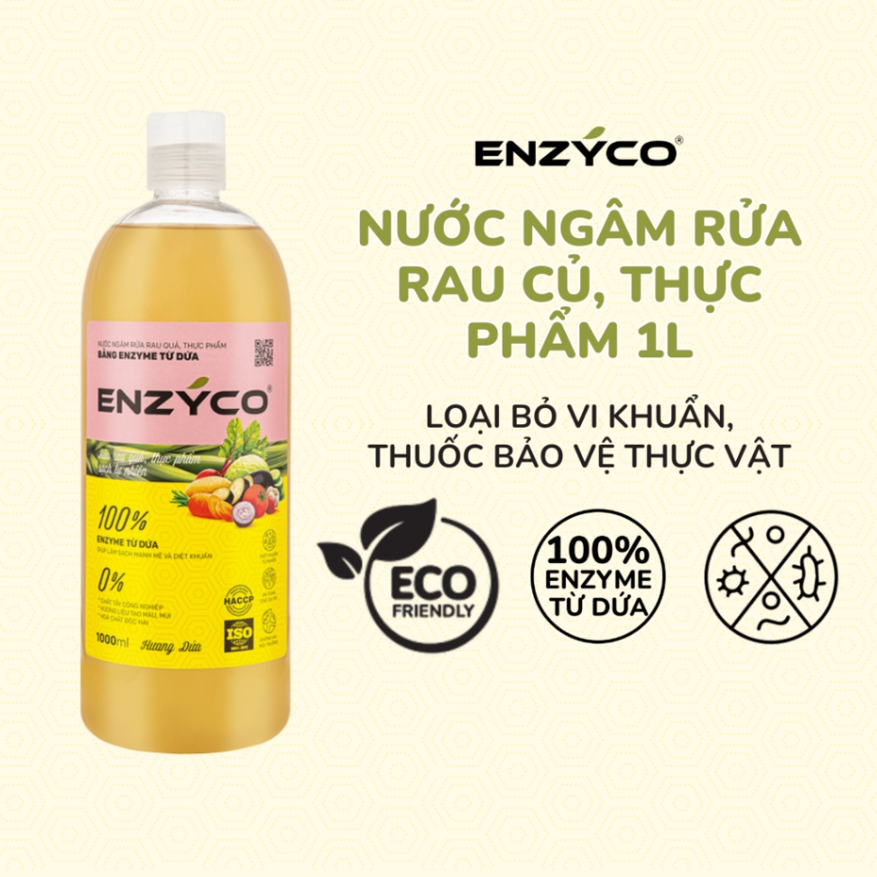 Nước ngâm rửa rau củ quả sinh học Enzyco hương dứa 1L