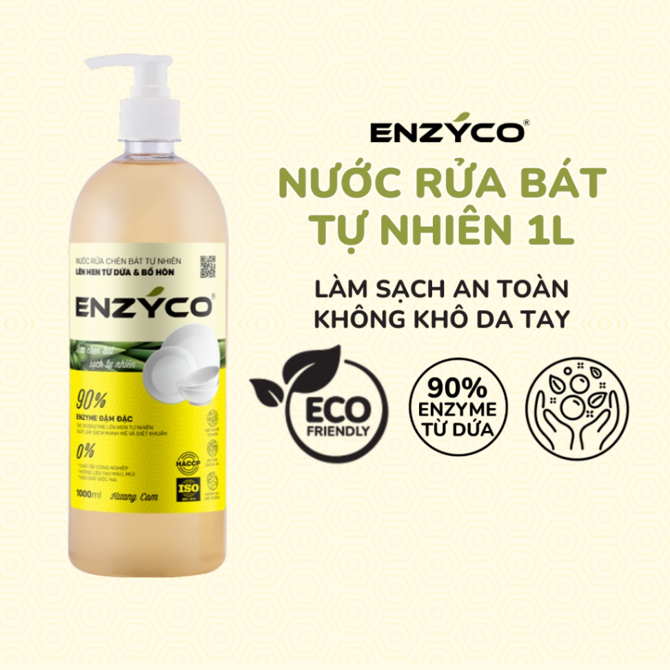 Nước rửa chén bát tự nhiên Enzyco lên men từ dứa & bồ hòn 1L