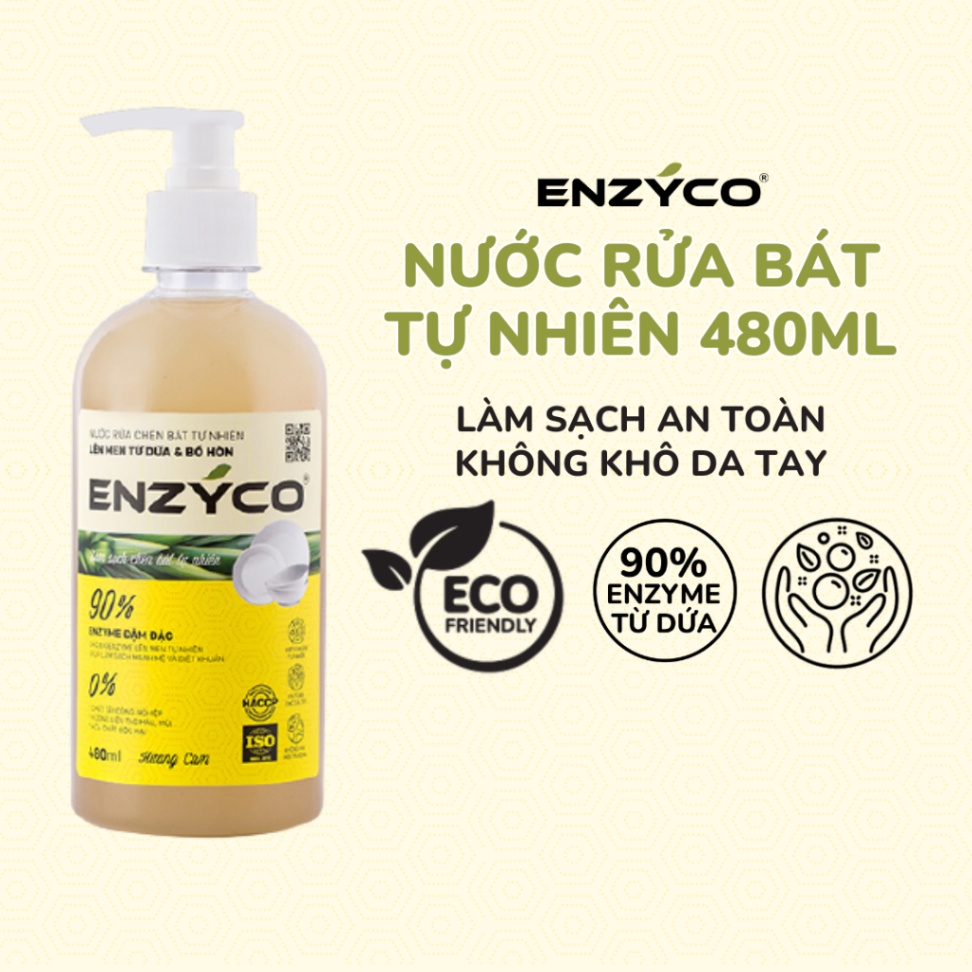 Nước rửa chén bát tự nhiên Enzyco lên men từ dứa & bồ hòn 480ml