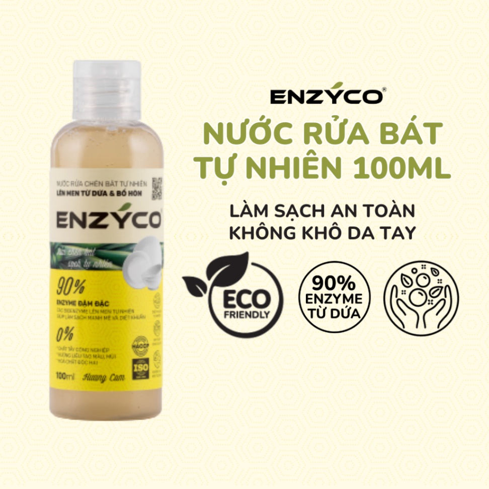 Nước rửa chén bát tự nhiên Enzyco lên men từ dứa & bồ hòn 100ml