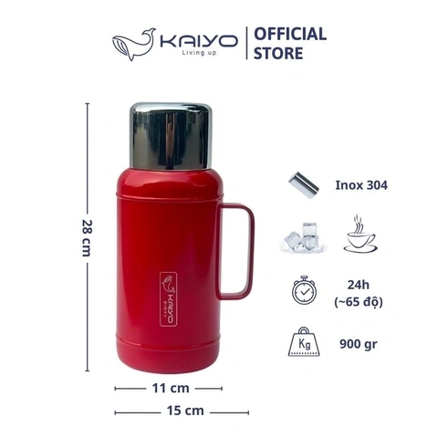 Phích giữ nhiệt 2 lớp inox Kaiyo MÀU ĐỎ CHERRY 1.6L (NKTQ)