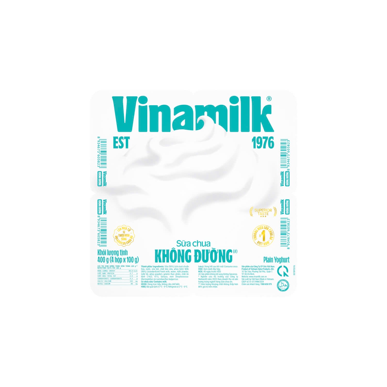 Lốc SCA vinamilk ko đường 100gx4