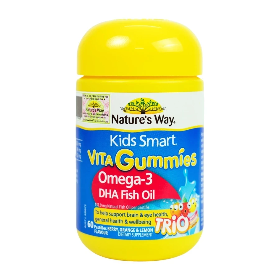 Nature's Way Kids Smart Vita Gummies Omega-3 DHA Fish Oil Trio - Hỗ trợ phát triển não bộ và thị lực cho bé 60 viên (Úc)