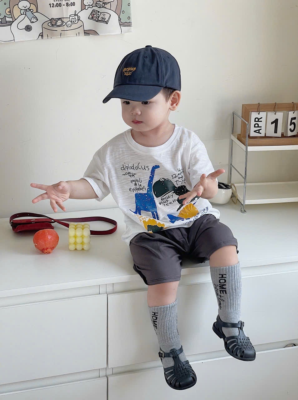 set bộ khủng long áo xước + quần xám đậm