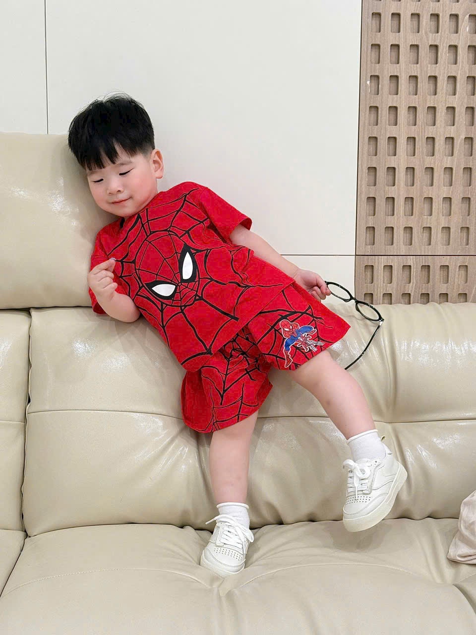 set bộ cotton ng nhện đỏ bé trai