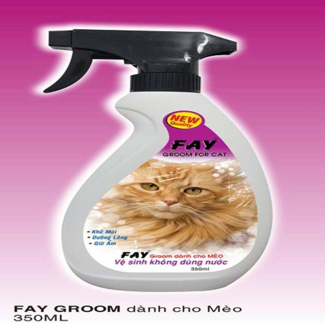 Phấn tắm khô vệ sinh cho da lông Groom không cần dùng nước cho mèo - Fay Groom For Cat (350ml)