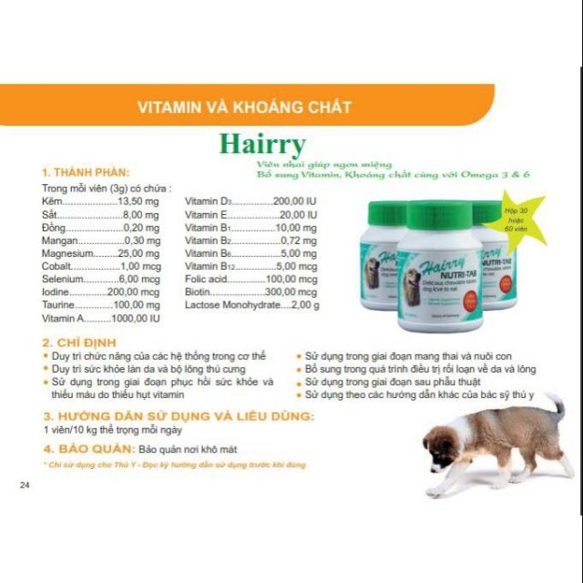 Hairry nutri tab bổ sung omega 3 - 6, vitamin khoáng chất giúp chó mèo kích thích ăn ngon, dưỡng da và lông date 2020 - 60 viên