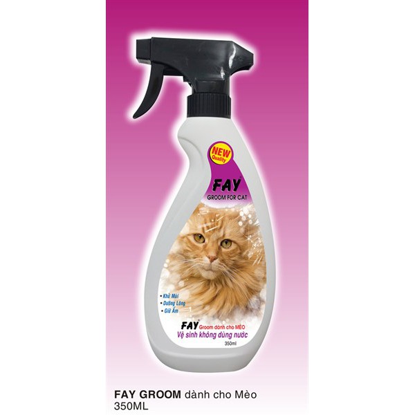 Phấn tắm khô vệ sinh cho da lông Groom không cần dùng nước cho mèo - Fay Groom For Cat (350ml)