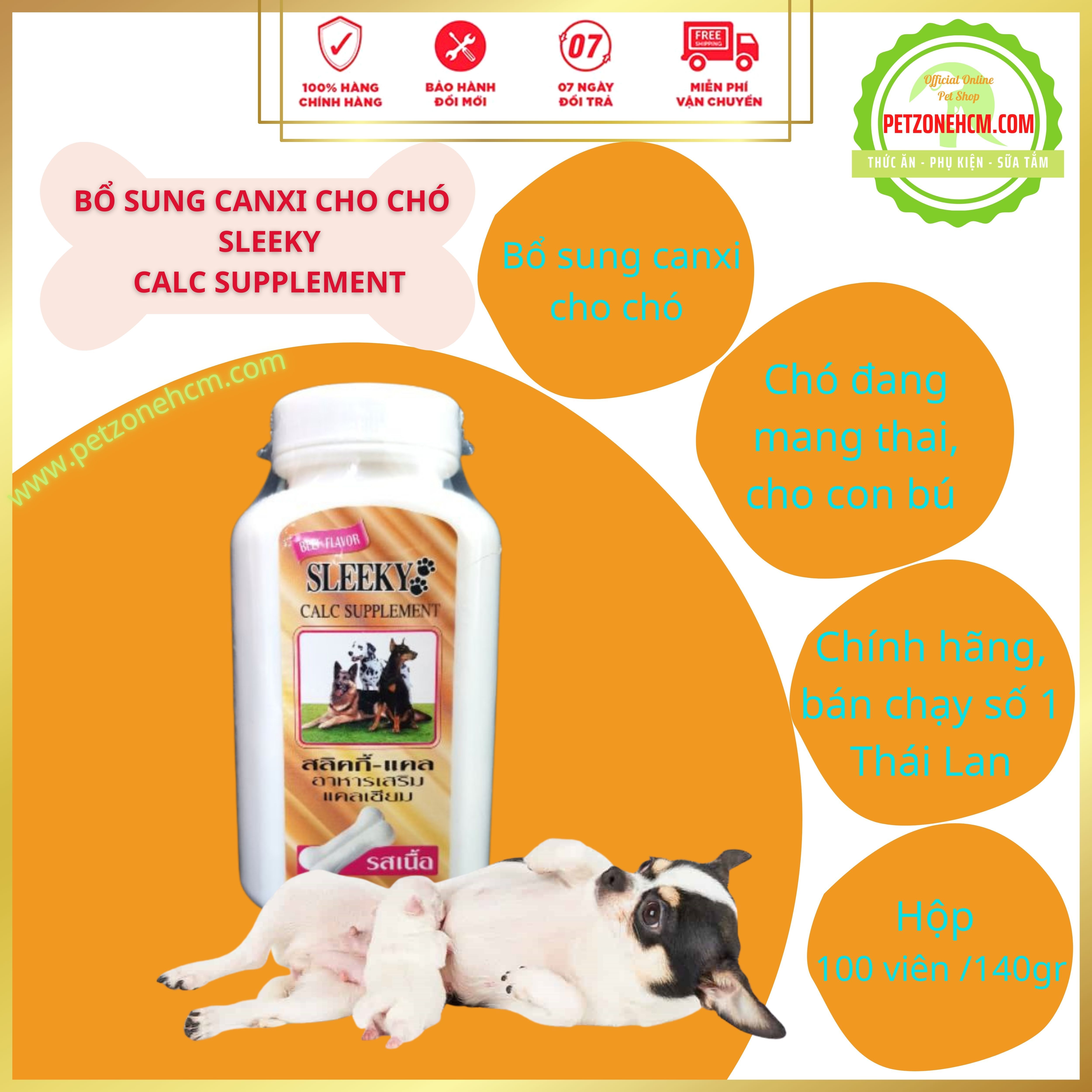 Hộp 140 viên canxi Sleeky Calc Supplement cho chó