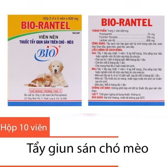 Combo 10 viên Bio Rantel chuyên dùng cho chó mèo - Hộp 10 viên