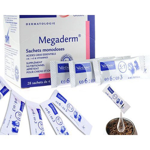 Một gói Virbac Megaderm Gel dinh dưỡng giúp mượt da lông và giảm ngứa chó mèo 4ml (hộp 28 gói )