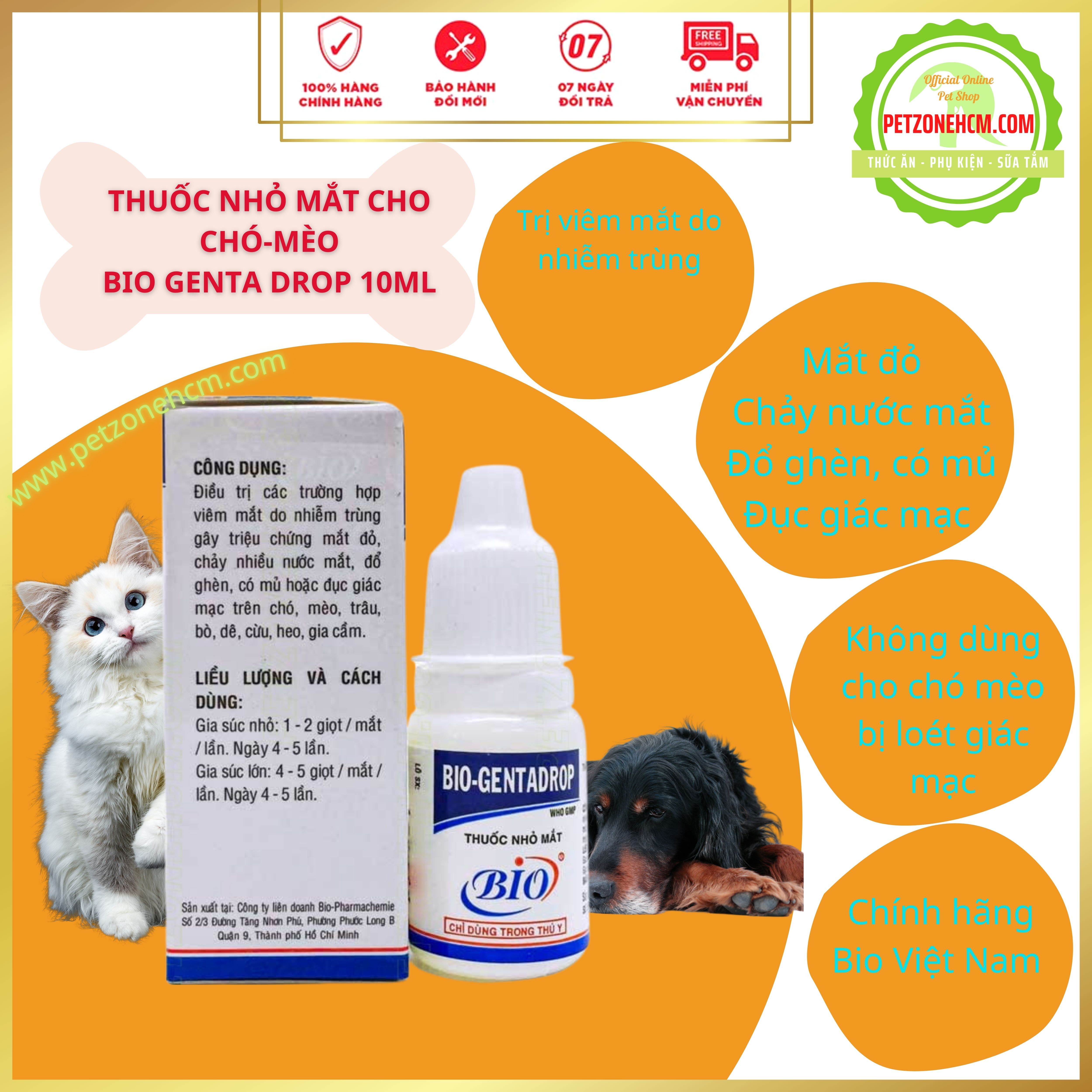 Thuốc nhỏ mắt Bio - Genta Drop trị chứng mắt đỏ,chảy nước mắt,ghèn,đục giác mạc trên chó mèo