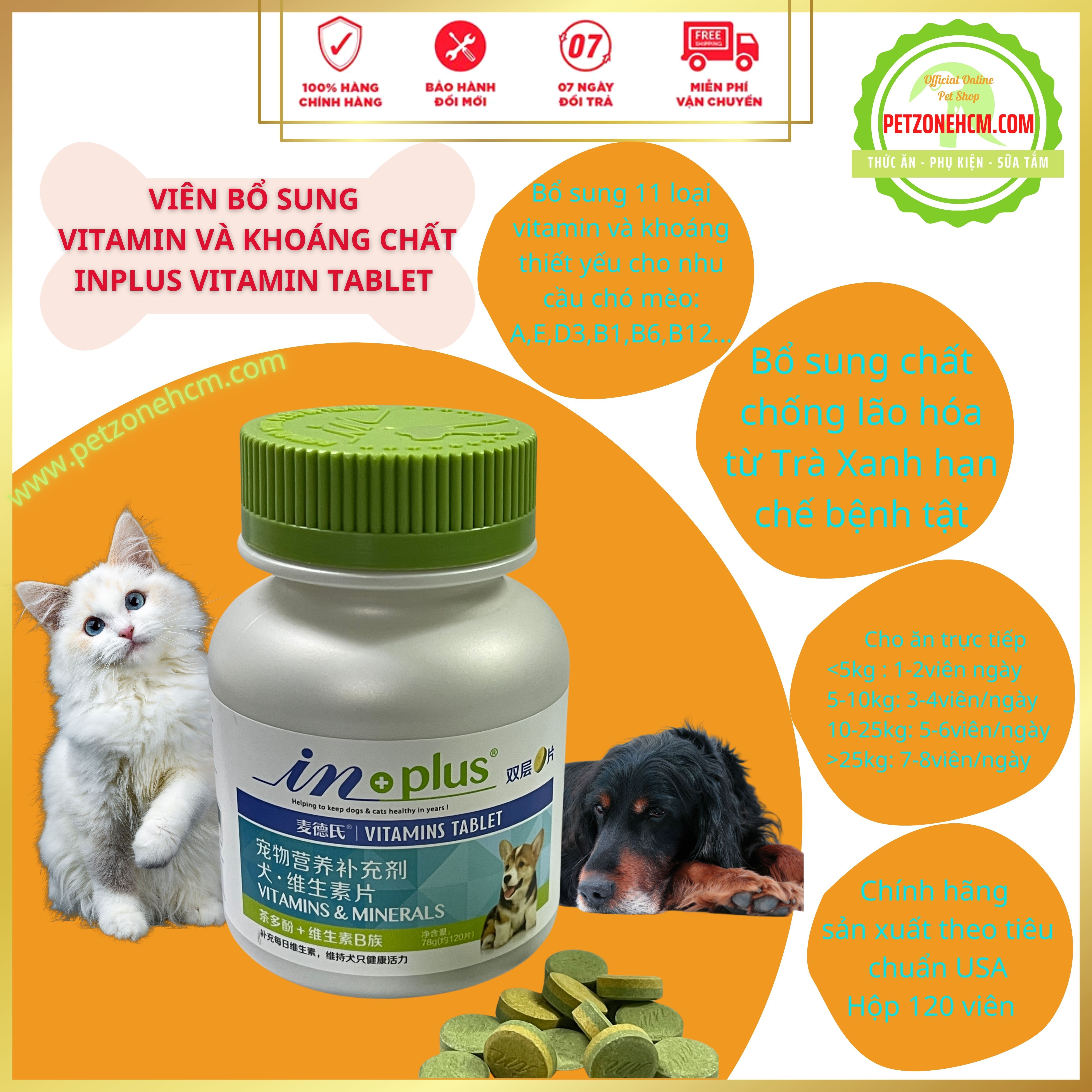 Sản phẩm bổ sung Inplus Vitamins và Minerals cho chó hộp 120 viên