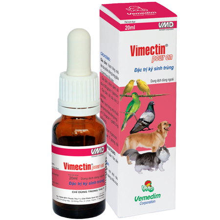 Thuốc nhỏ sống lưng trị ve ghẻ, bọ chét, mạt trên chó mèo, gia cầm - Vemedim Vimectin Pour On