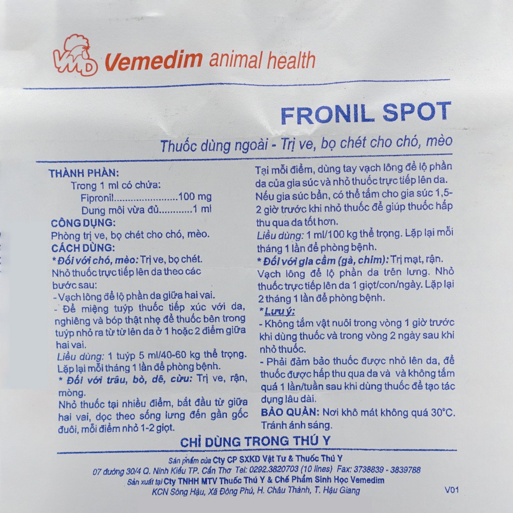 Phòng và điều trị ve, bọ chét trên chó Fronil Spot 5ml